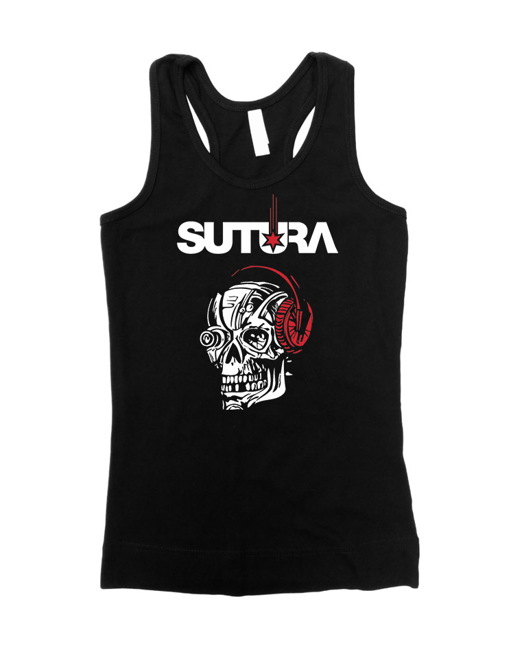 Sutura Girly Tank Top Skull wei/rot auf schwarz