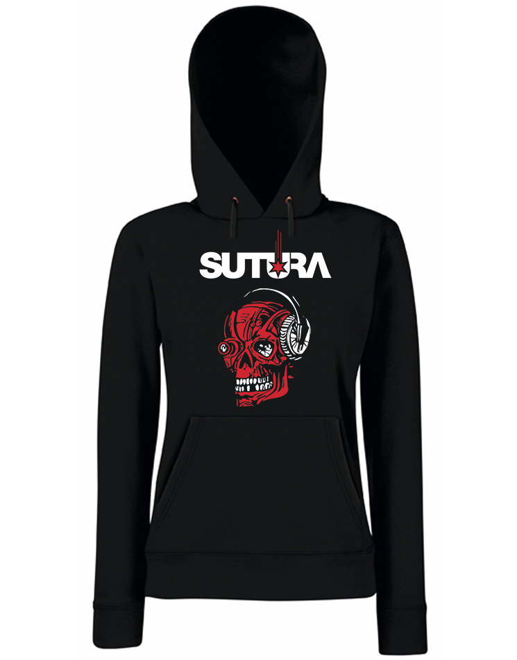Sutura Girly Kappu Skull rot/wei auf schwarz