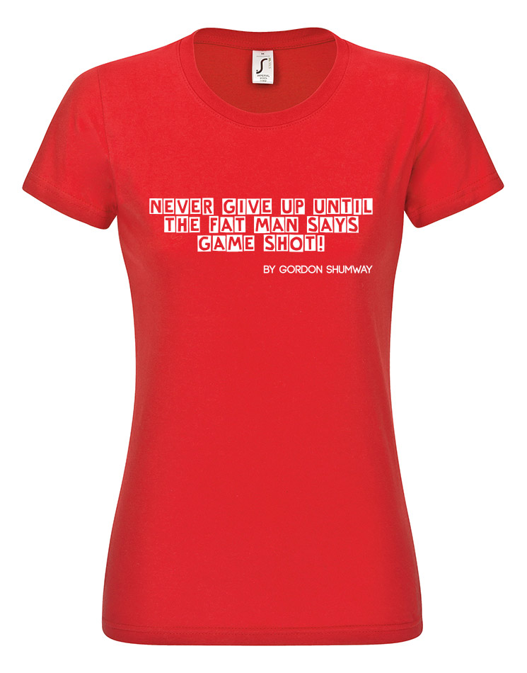 Never give up Girly T-Shirt wei auf rot