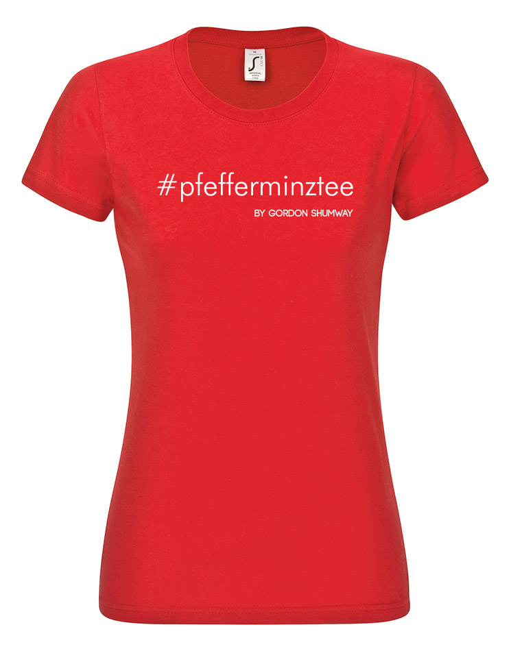 pfefferminztee Girly T-Shirt wei auf rot