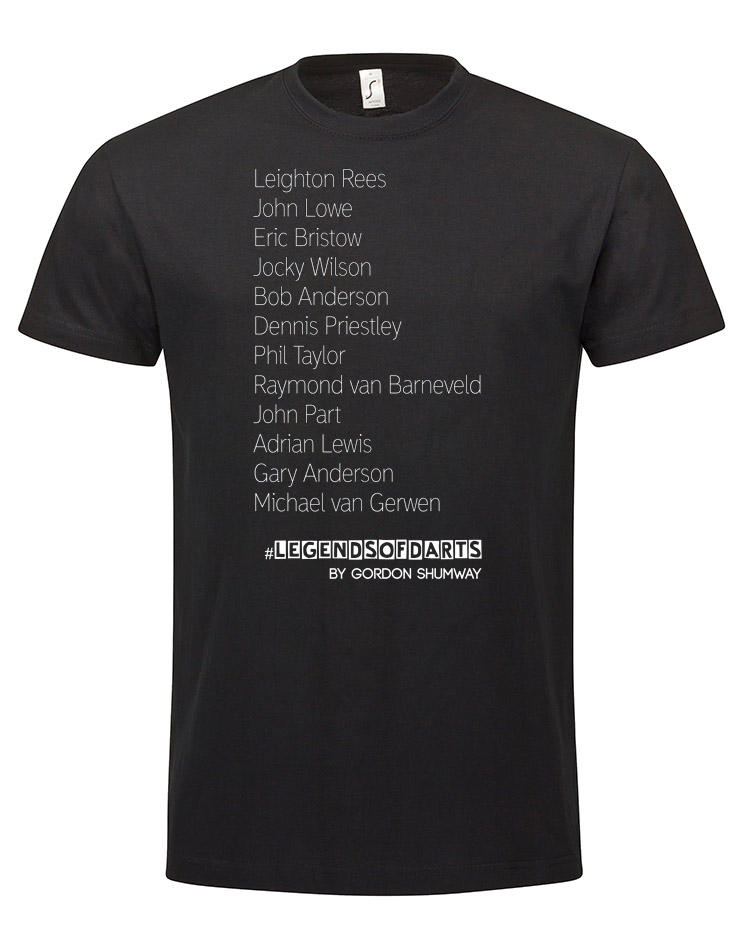 Legends of Darts T-Shirt wei auf schwarz