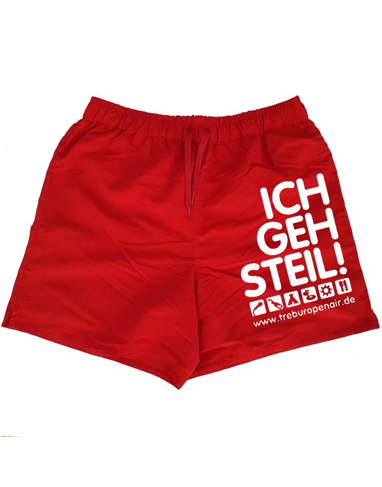 Ich geh steil Badehose wei auf rot