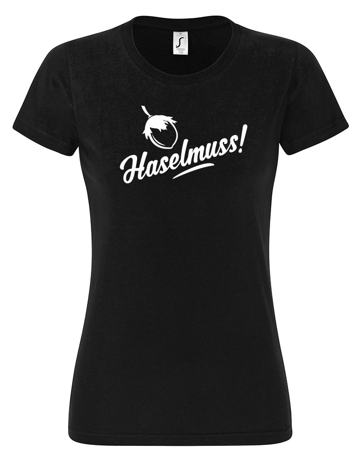 Haselmuss Girly T-Shirt wei auf schwarz