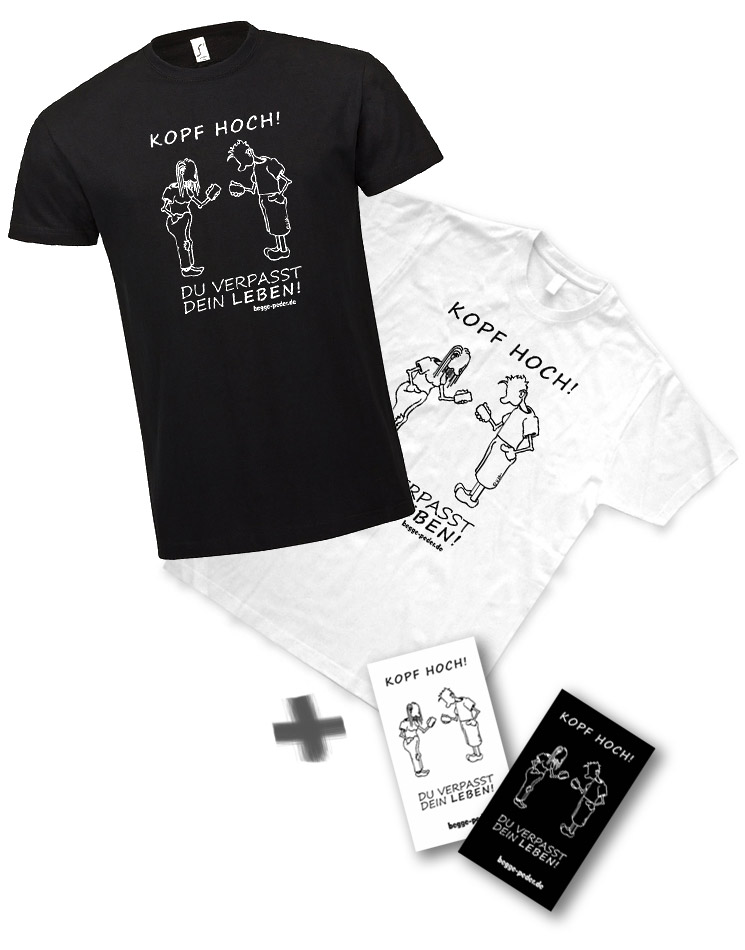 Kopf Hoch T-Shirt und Aufkleber Bundle mehrfarb