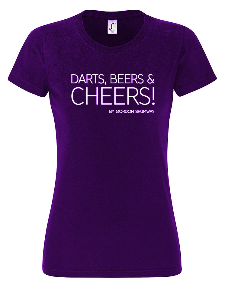 Dart, Beer & Cheers Girly T-Shirt wei auf dark purple