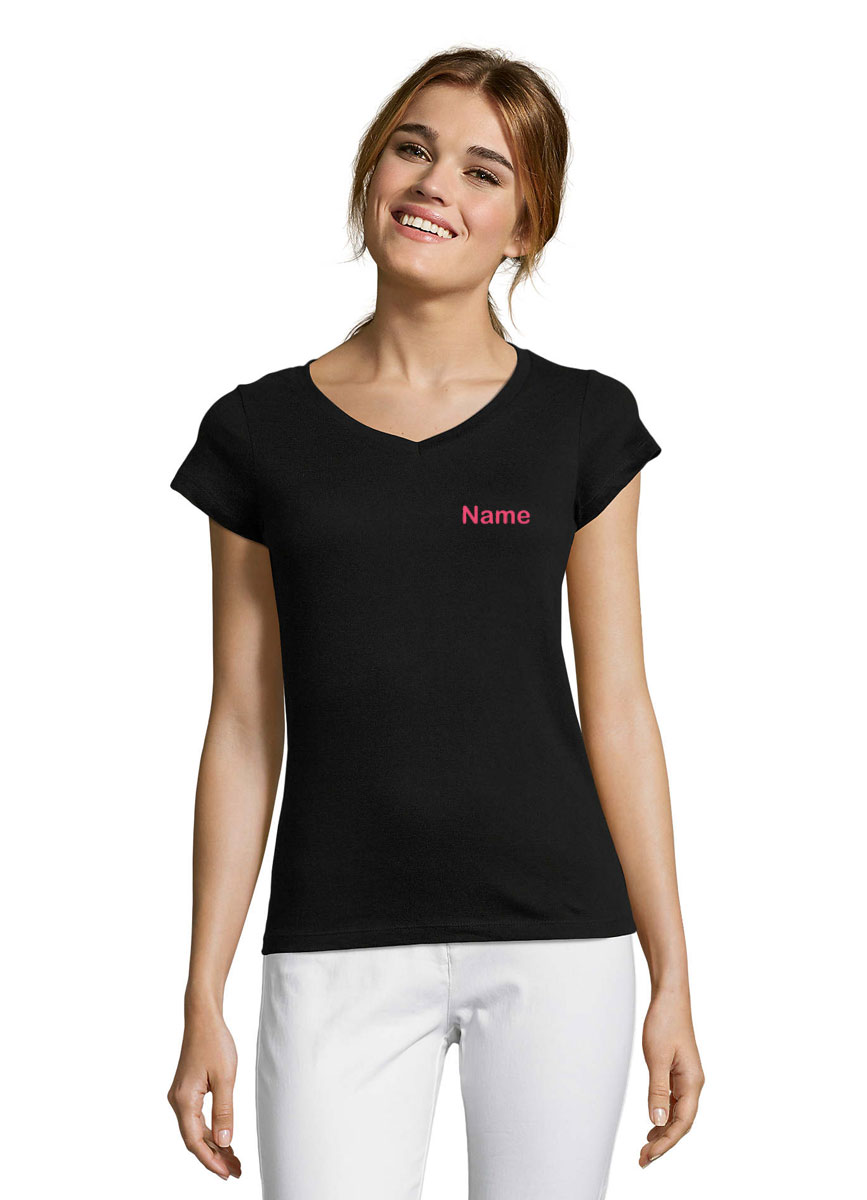 Spicys Girly V-Shirt neon pink auf schwarz