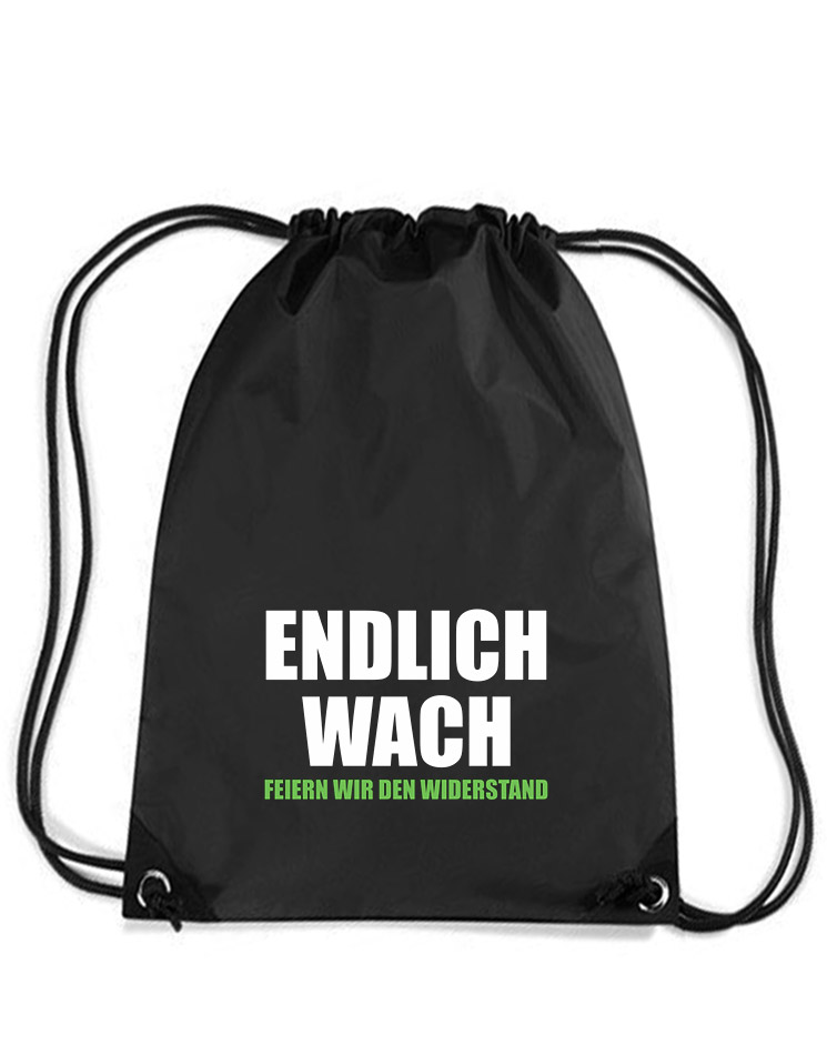 Endlich Wach Premium Gymsack mehrfarbig auf schwarz