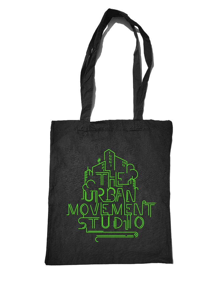 Urban Movement Studio Baumwolltasche neongrn auf schwarz