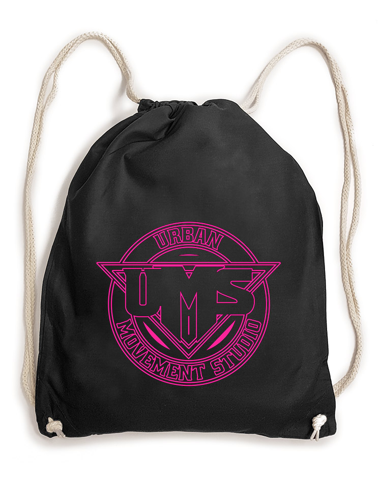 UMS Baumwollrucksack neonpink auf schwarz