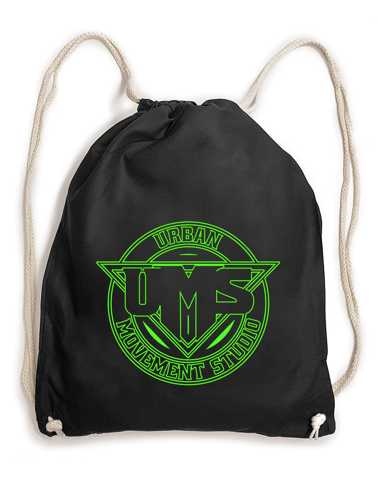 UMS Baumwollrucksack neongrn auf schwarz