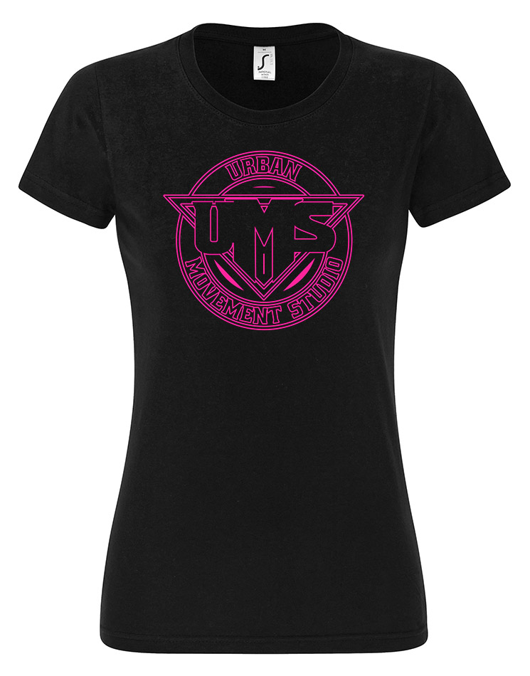 UMS Girly T-Shirt Neonpink auf schwarz