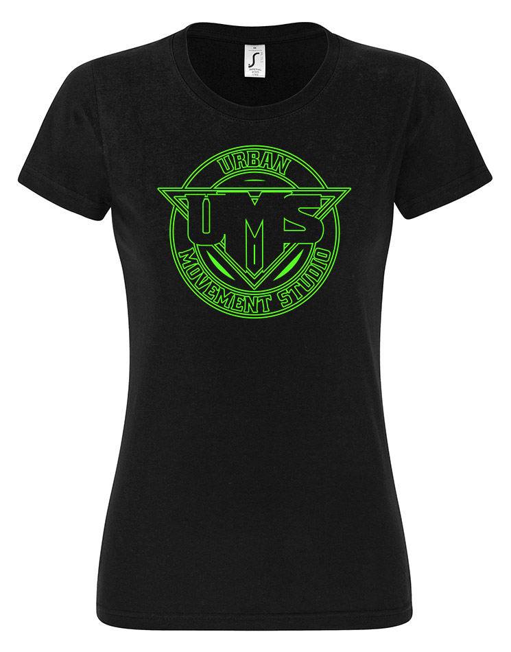 UMS Girly T-Shirt Neongrn auf schwarz