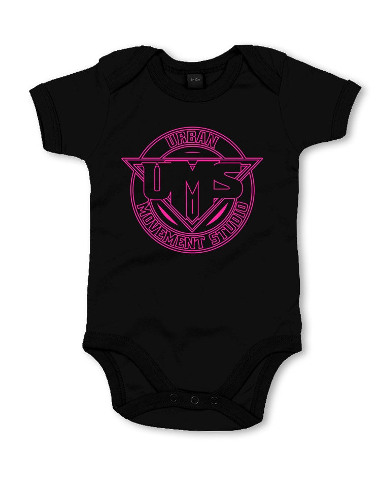 UMS Babystrampler neonpink auf schwarz