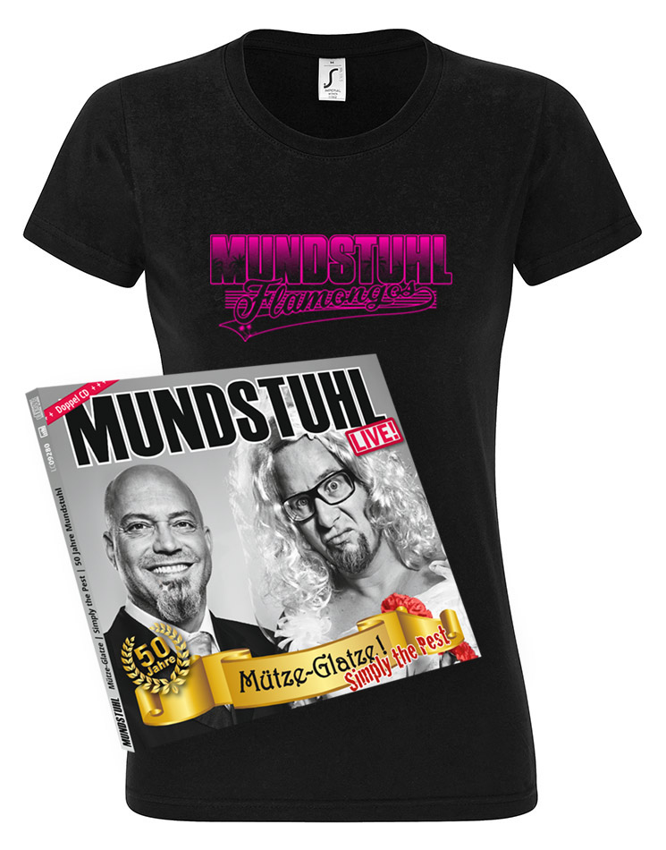 Flamongos Girly T-Shirt + LIVE CD Mtze-Glatze! Simply the Pest mehrfarbig auf schwarz