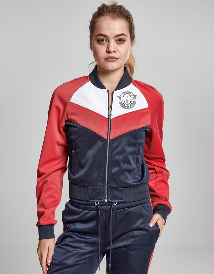 UMS Ladies Short Raglan Track Jacket schwarz auf mehrfarbig