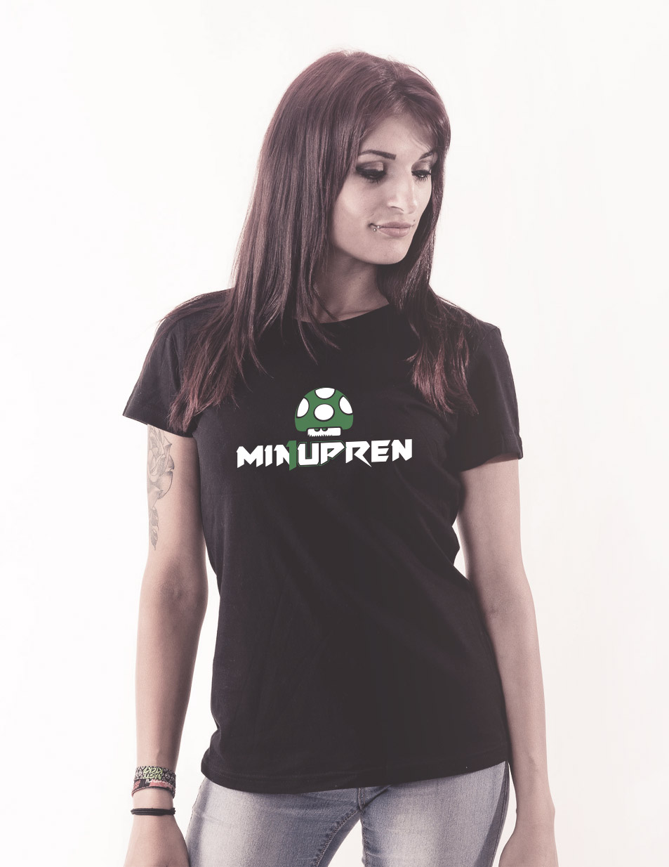 min1upren Girly T-Shirt mehrfarbig auf schwarz