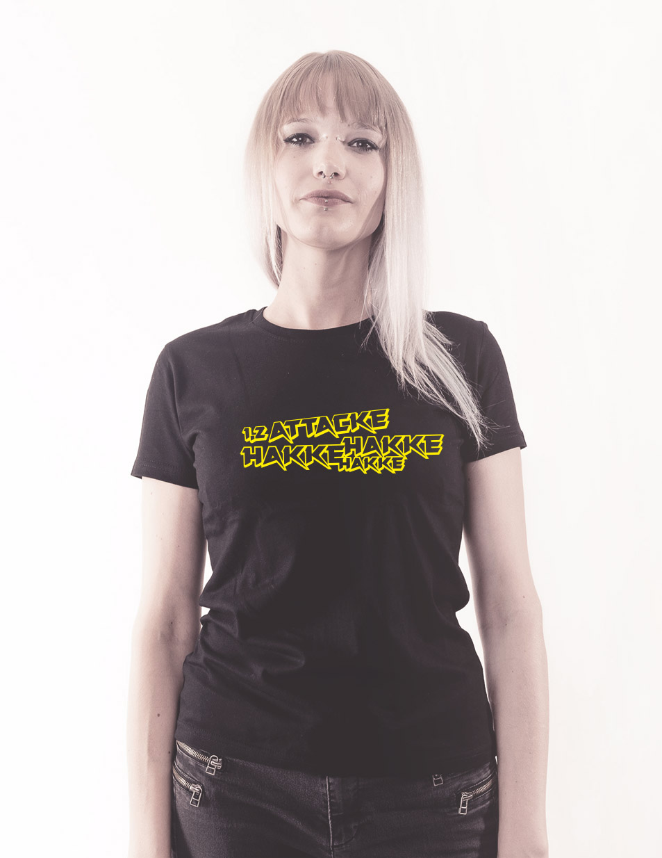 Hakke Hakke Hakke Girly T-Shirt mehrfarbig auf schwarz