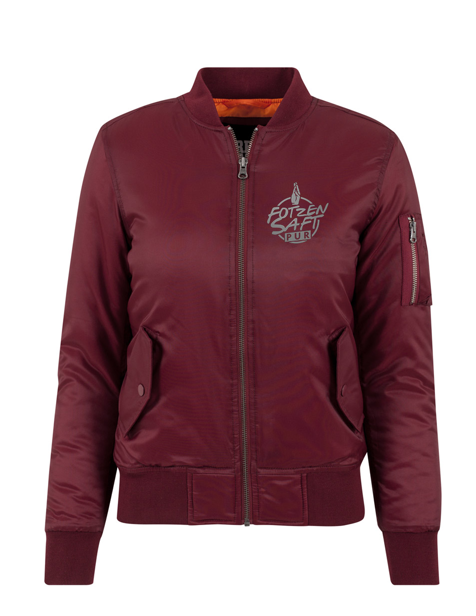 Fotzensaft Ladies Bomber Jacket silber auf burgundy