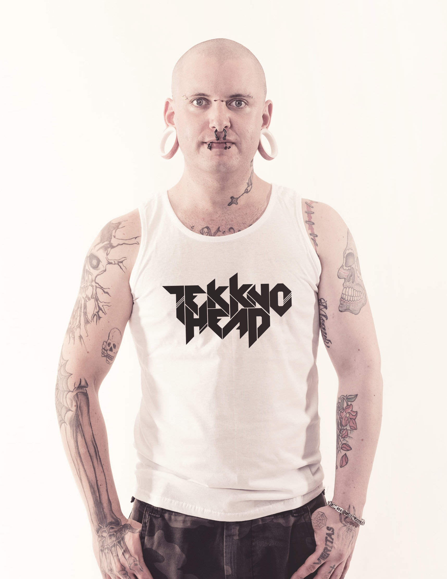 TEKKNOHEAD Tank-Top schwarz auf wei