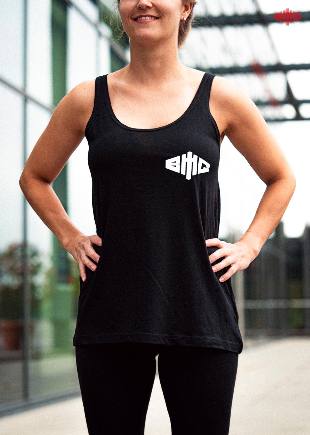 BMG Ladies Tank Top wei auf schwarz