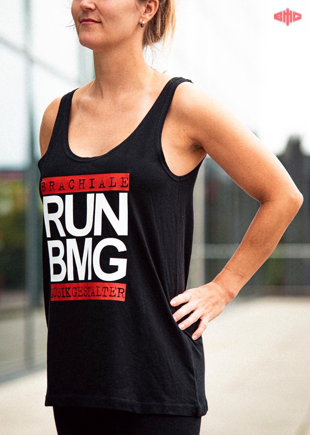 RUN BMG Ladies Tank Top wei auf schwarz