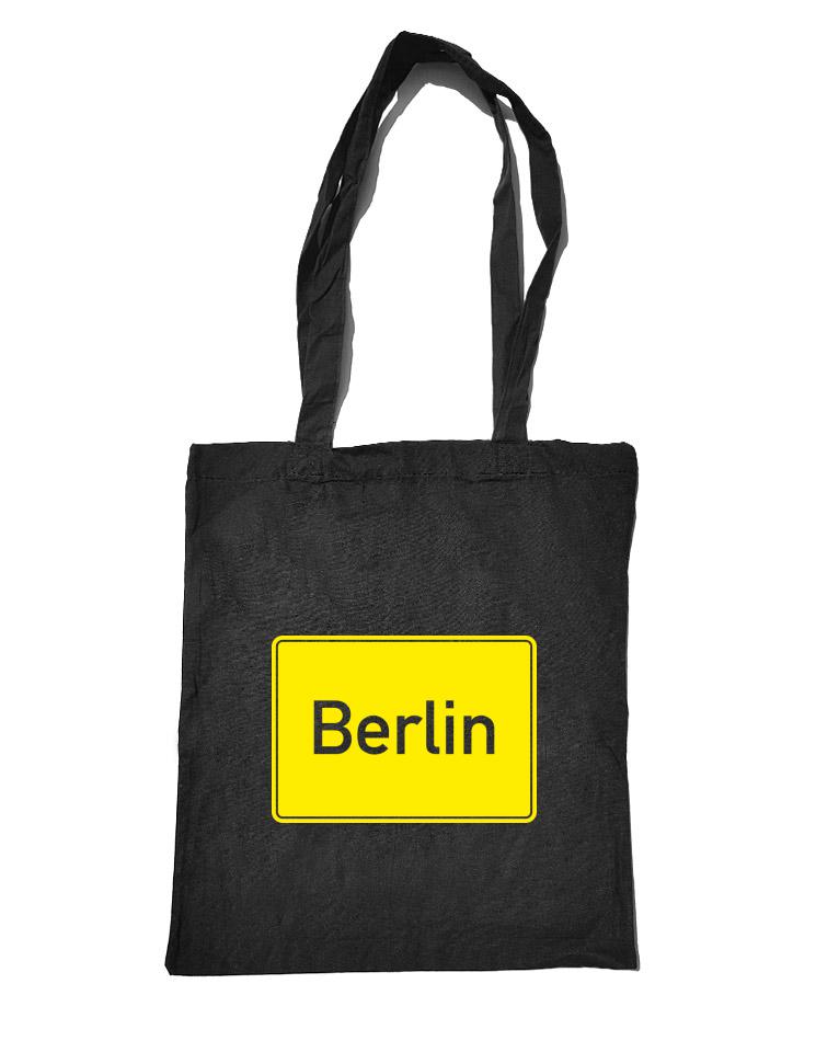 Berlin Schild Jutebeutel schwarz