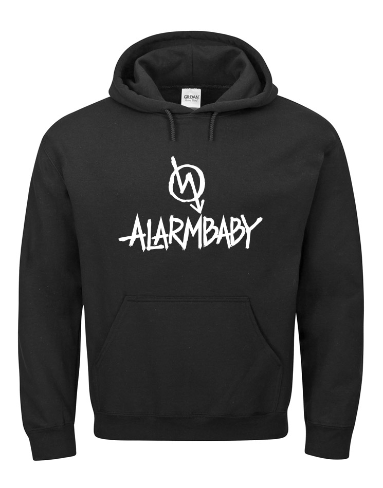 Alarmbaby BigPrint Hoodie wei auf schwarz