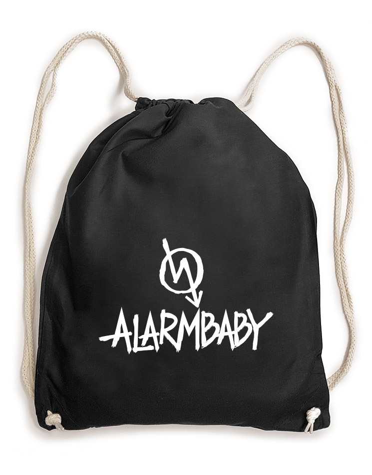 Alarmbaby BigPrint Baumwollrucksack wei auf schwarz