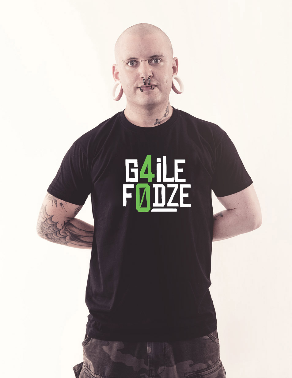 G4ILE F0DZE Shirt wei/grn auf schwarz