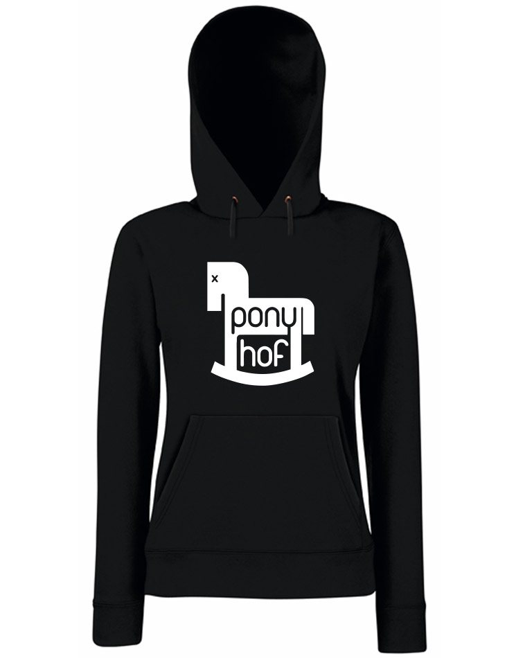 Ponyhof Girly Hoodie wei auf schwarz