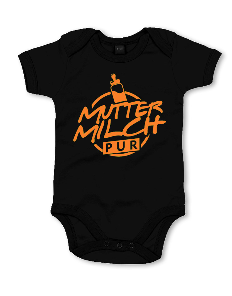 Muttermilch Pur Babystrampler neonorange auf schwarz