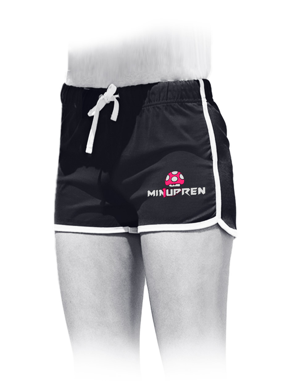 m1nupren Womens Retro Shorts pink/wei auf schwarz
