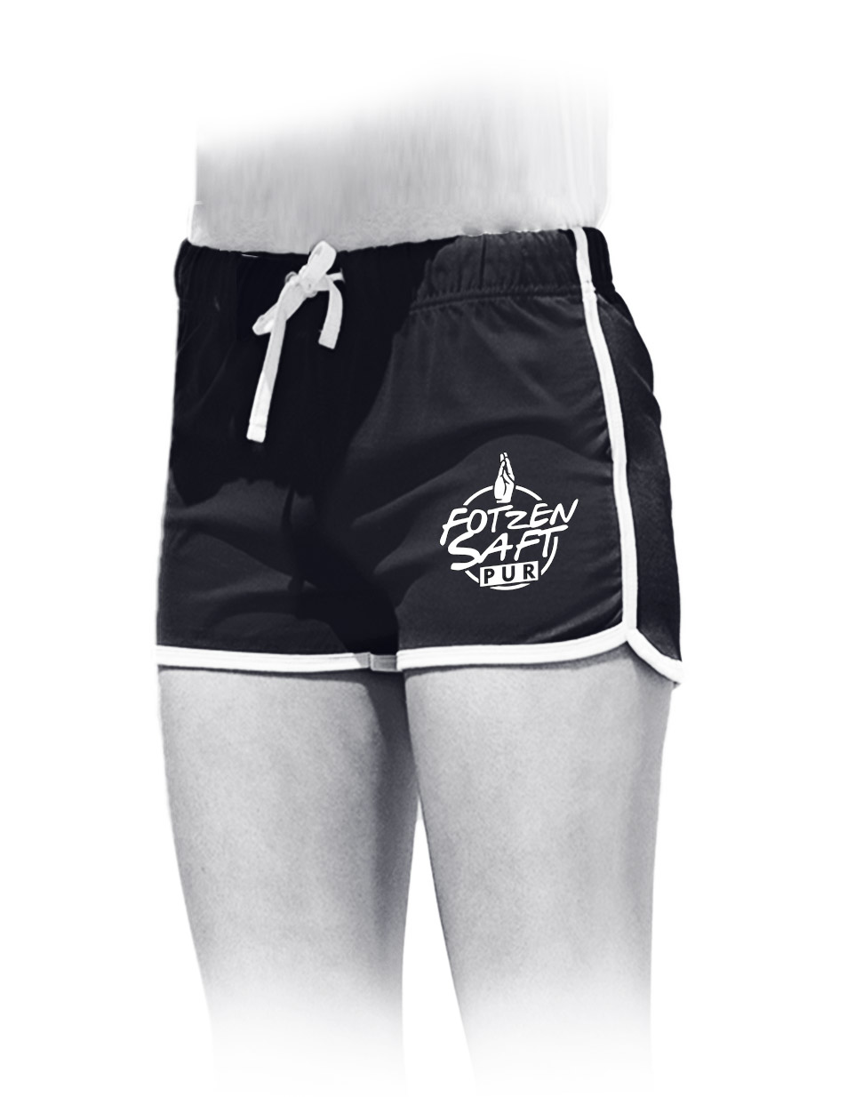 Fotzensaft pur Womens Retro Shorts wei auf schwarz