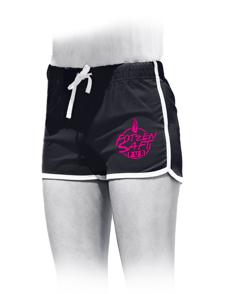 Fotzensaft pur Womens Retro Shorts pink auf schwarz