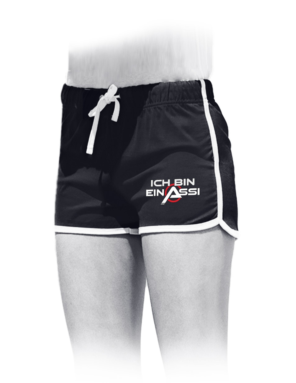 Ich bin ein Assi Womens Retro Shorts schwarz