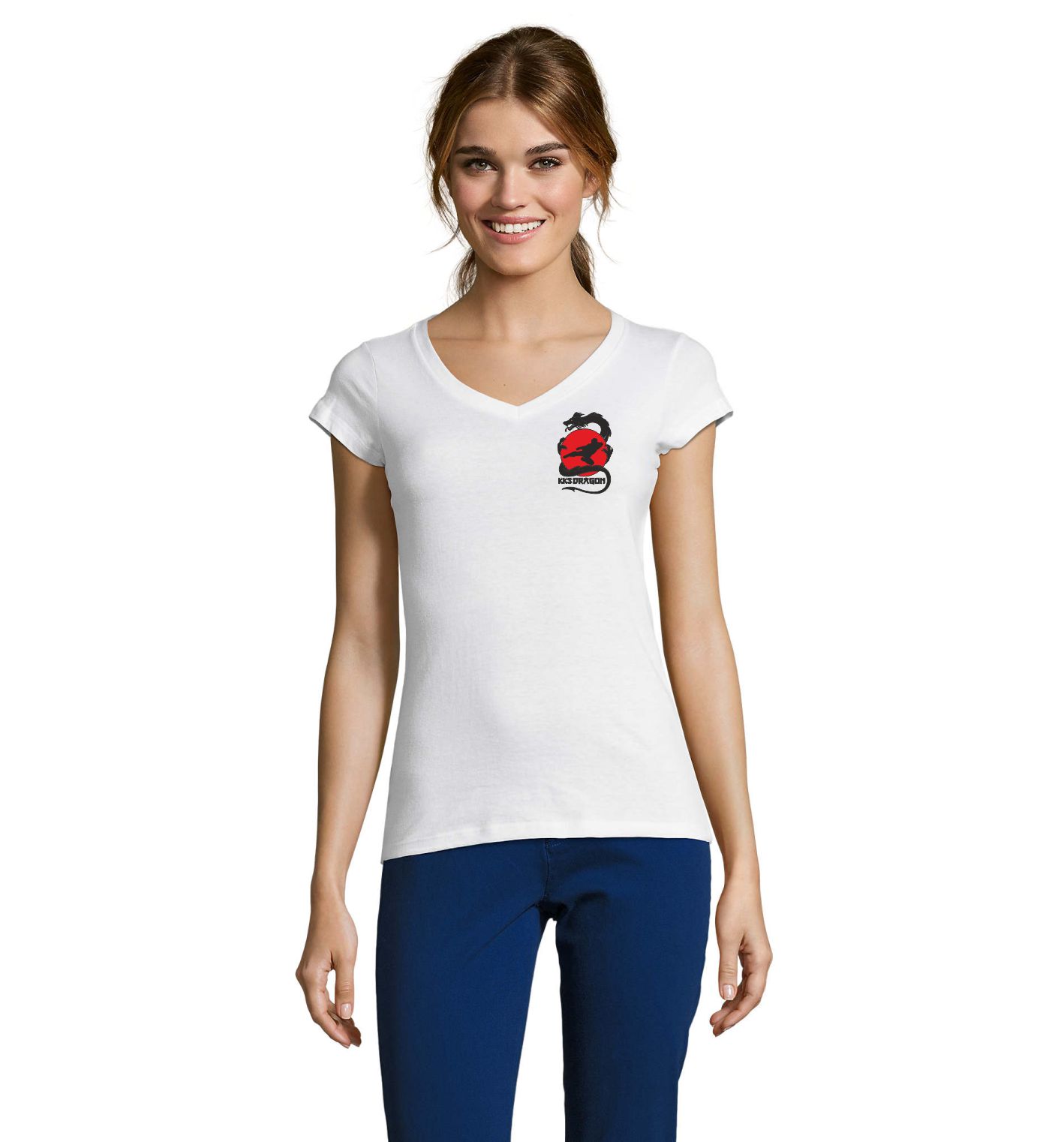 Dragon V-Neck Girly Wiesbaden weiss