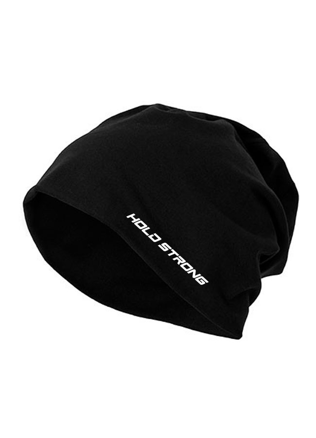 HOLD STRONG Fitness Slouch Beanie wei auf schwarz