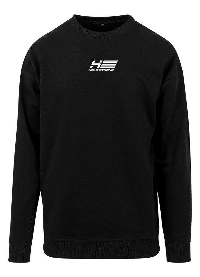 HOLD STRONG Fitness Crew Neck Sweatshirt wei auf schwarz
