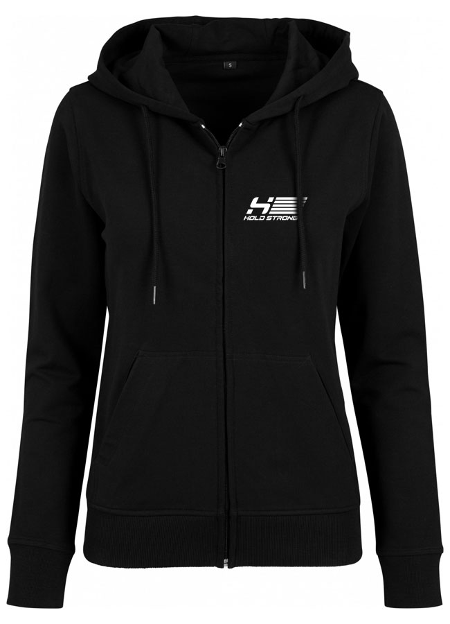 HOLD STRONG Fitness Zip Hoodie Women wei auf schwarz