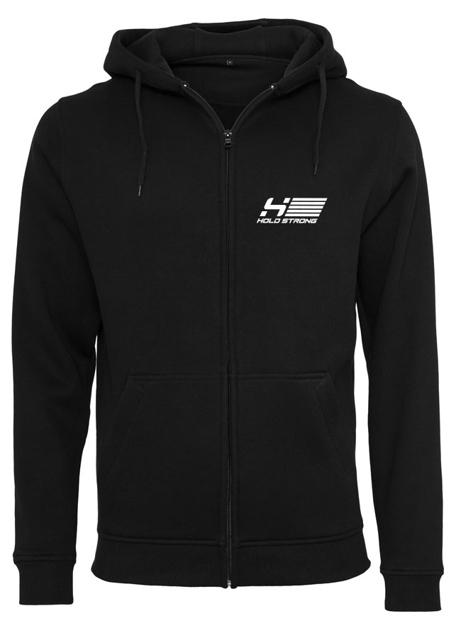 HOLD STRONG Fitness Zip Hoodie Men wei auf schwarz