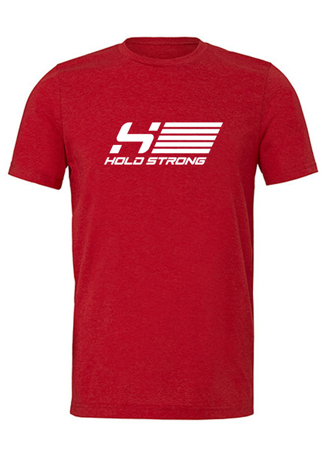 HOLD STRONG Fitness Athlete T-Shirt wei auf rot