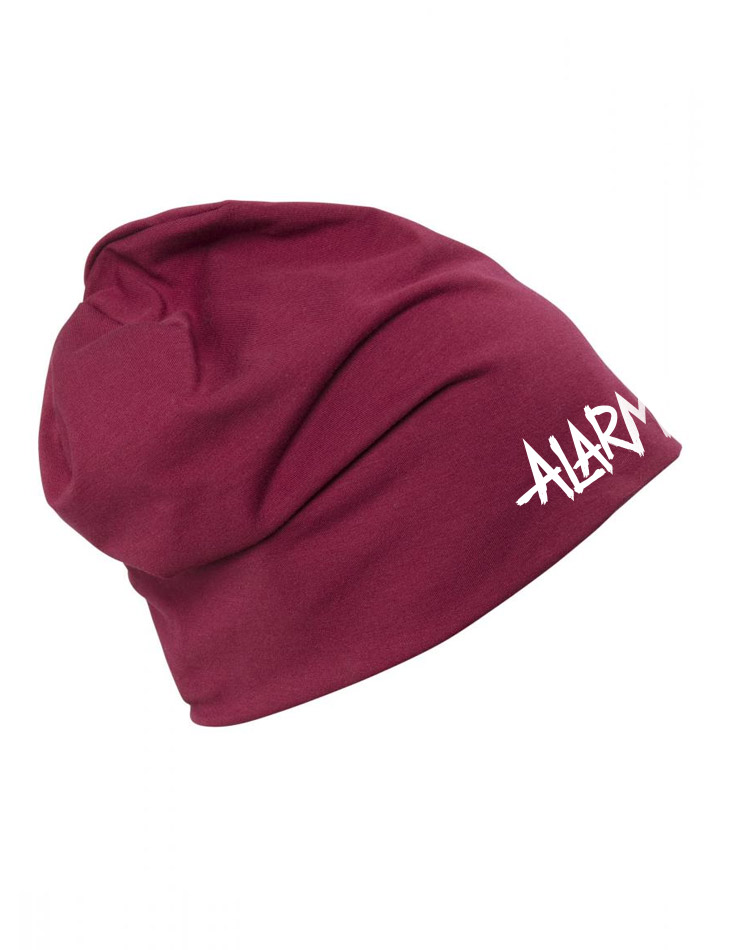 Alarmbaby Beanie wei auf burgundy