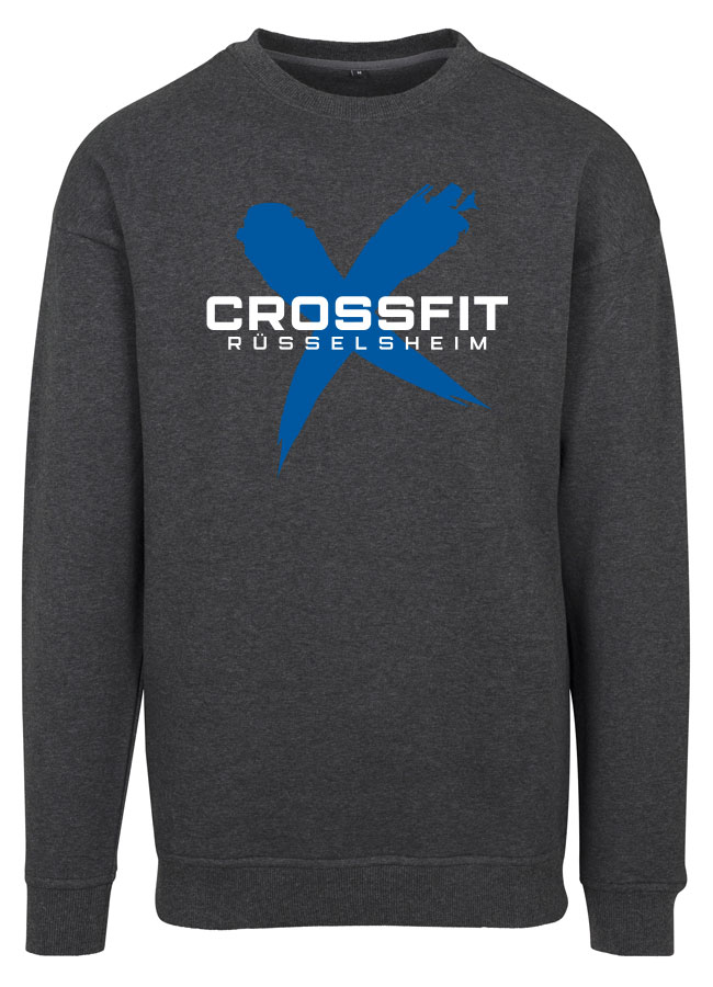 CFR Sweat Crewneck wei/blau auf charcoal heather