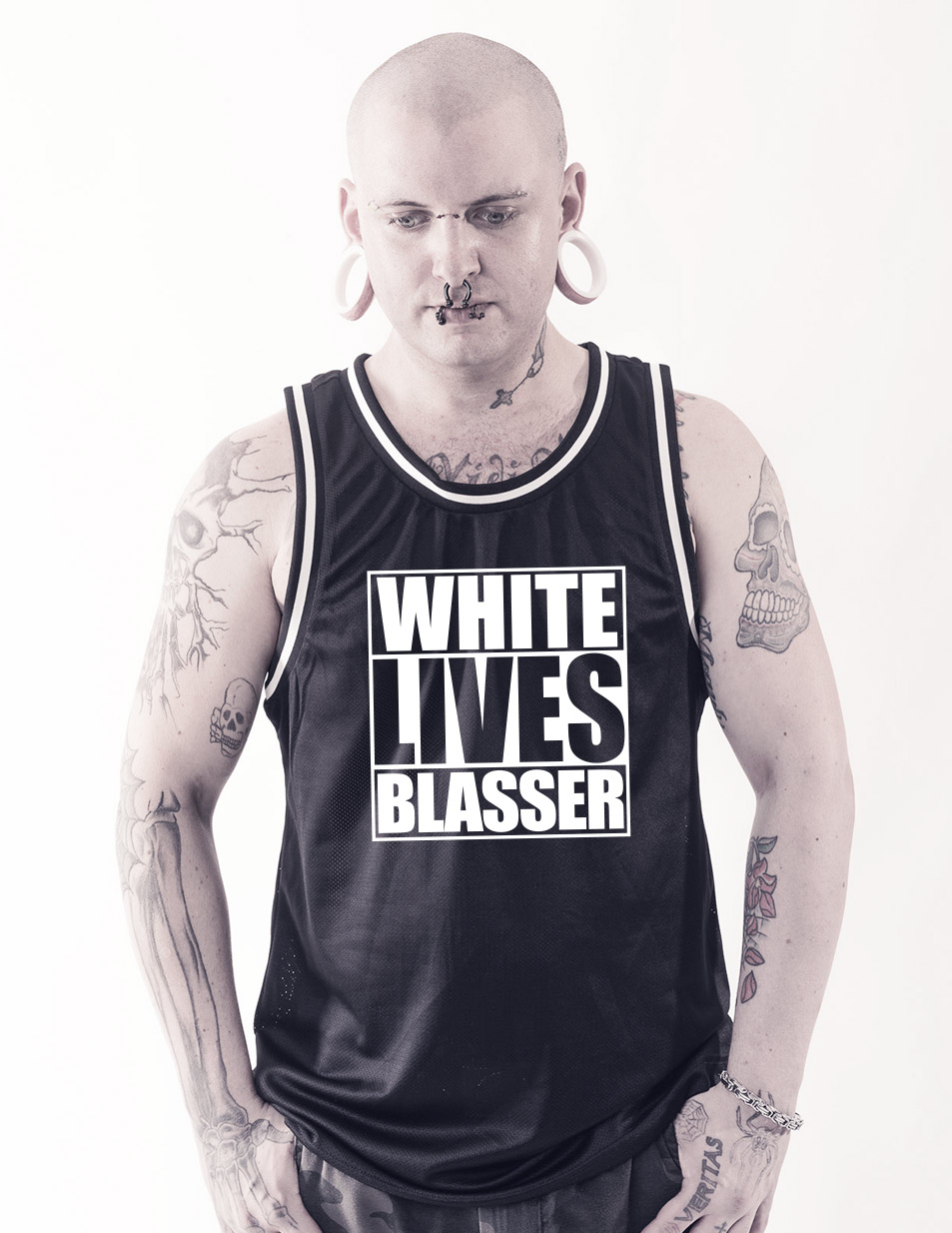 White lives blasser Mesh Tank Top wei auf schwarz