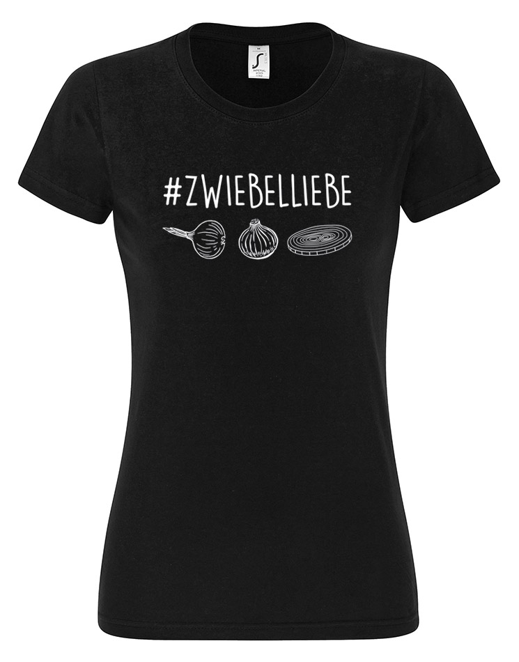 Zwiebelliebe Damen T-Shirt wei auf schwarz