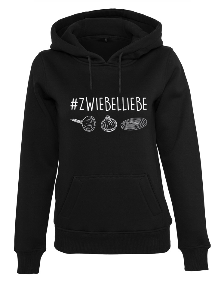 Zwiebelliebe Damen Hoodie wei auf schwarz