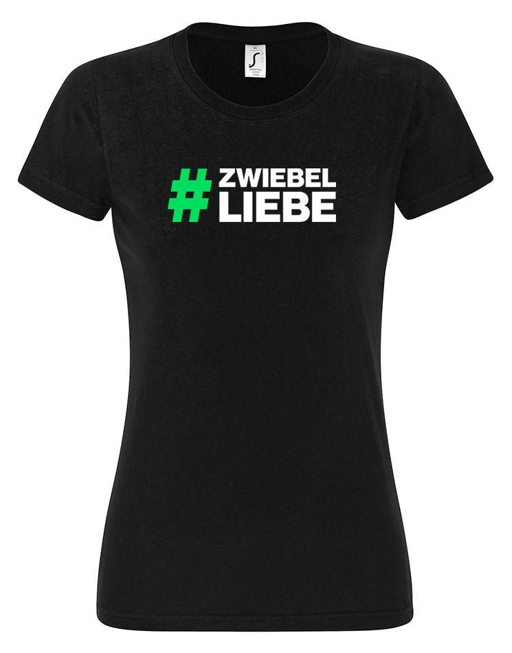 Zwiebelarmy Damen T-Shirt wei auf schwarz