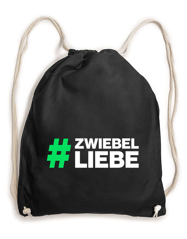 Zwiebelarmy Baumwollrucksack wei auf schwarz