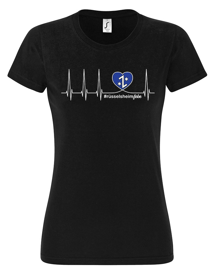 Herzschlag Damen T-Shirt Rsselsheim schwarz