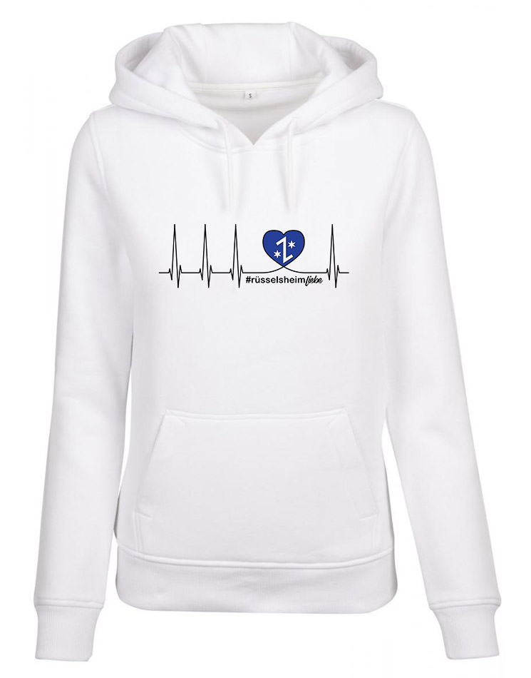 Herzschlag Damen Hoodie Rsselsheim weiss